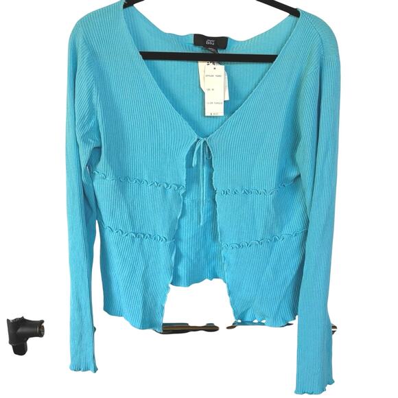 NWT Y2K Bright Blue Tiered Tie Front Cardigan Lizzie McGuire 2000s Top Medium - Picture 1 of 7